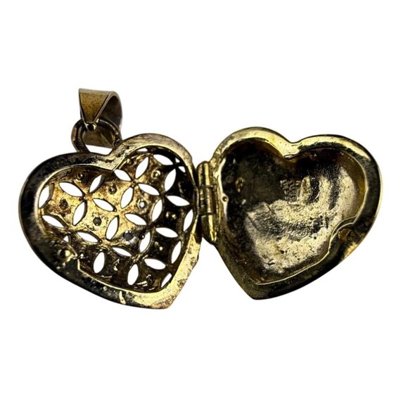 Heart Shaped 925 Sterling Silver Gold Tone Filigree Locket Pendant Adorned - Picture 3 of 5
